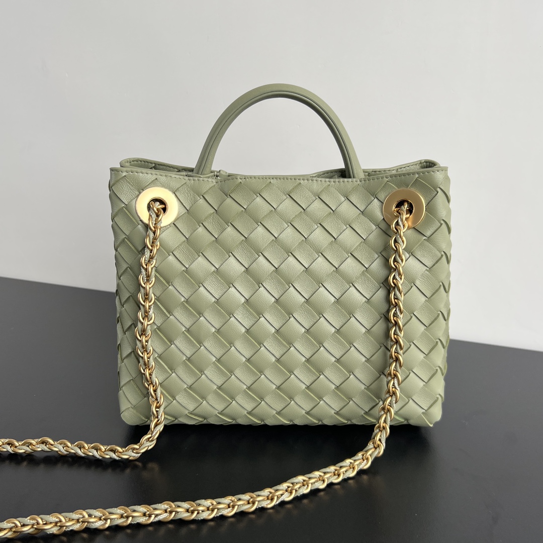 Small Andiamo Intrecciato Leather Top Handle Bag Bean Green